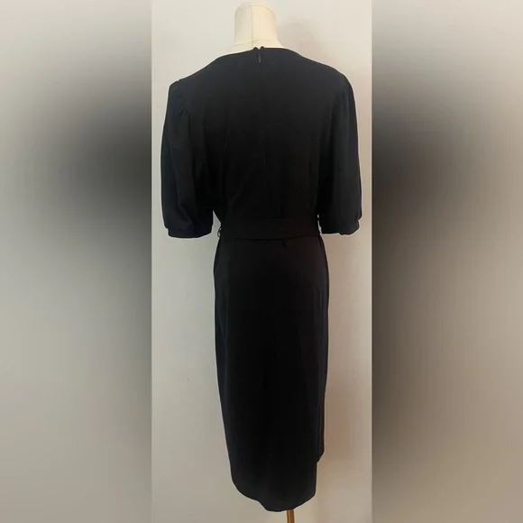 Ann Taylor Puff Sleeve Belted Sheath Dress Black Size 12 - Picture 3 of 6